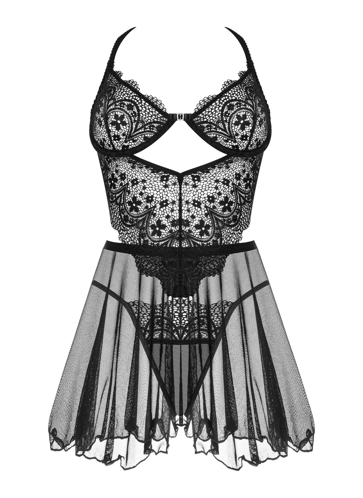 BEAUTY NIGHT FASHION DARK MIRAGE CHEMISE AND THONG BLACK