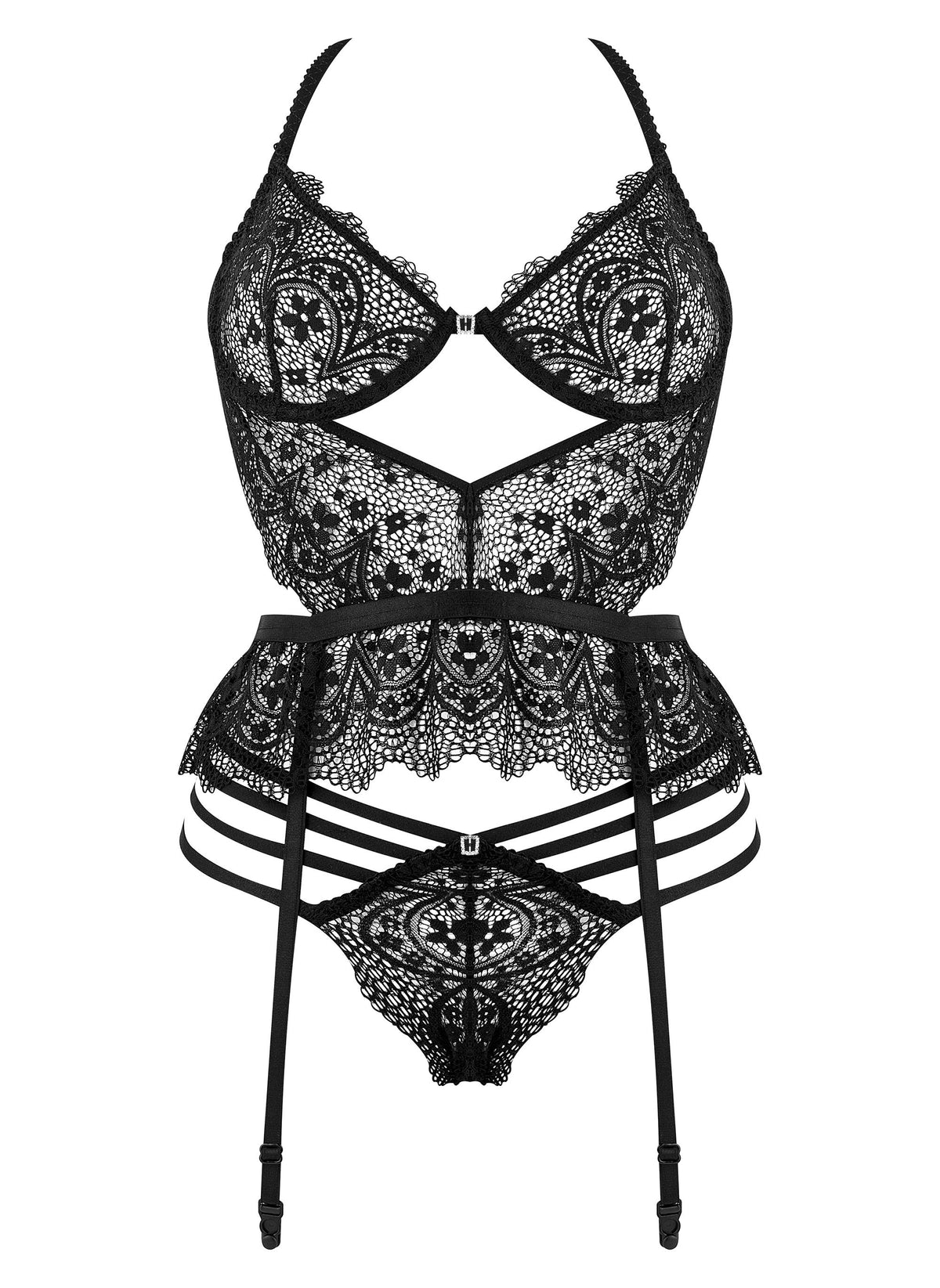 BEAUTY NIGHT FASHION LACE TEMPTATION CORSET AND THONG BLACK