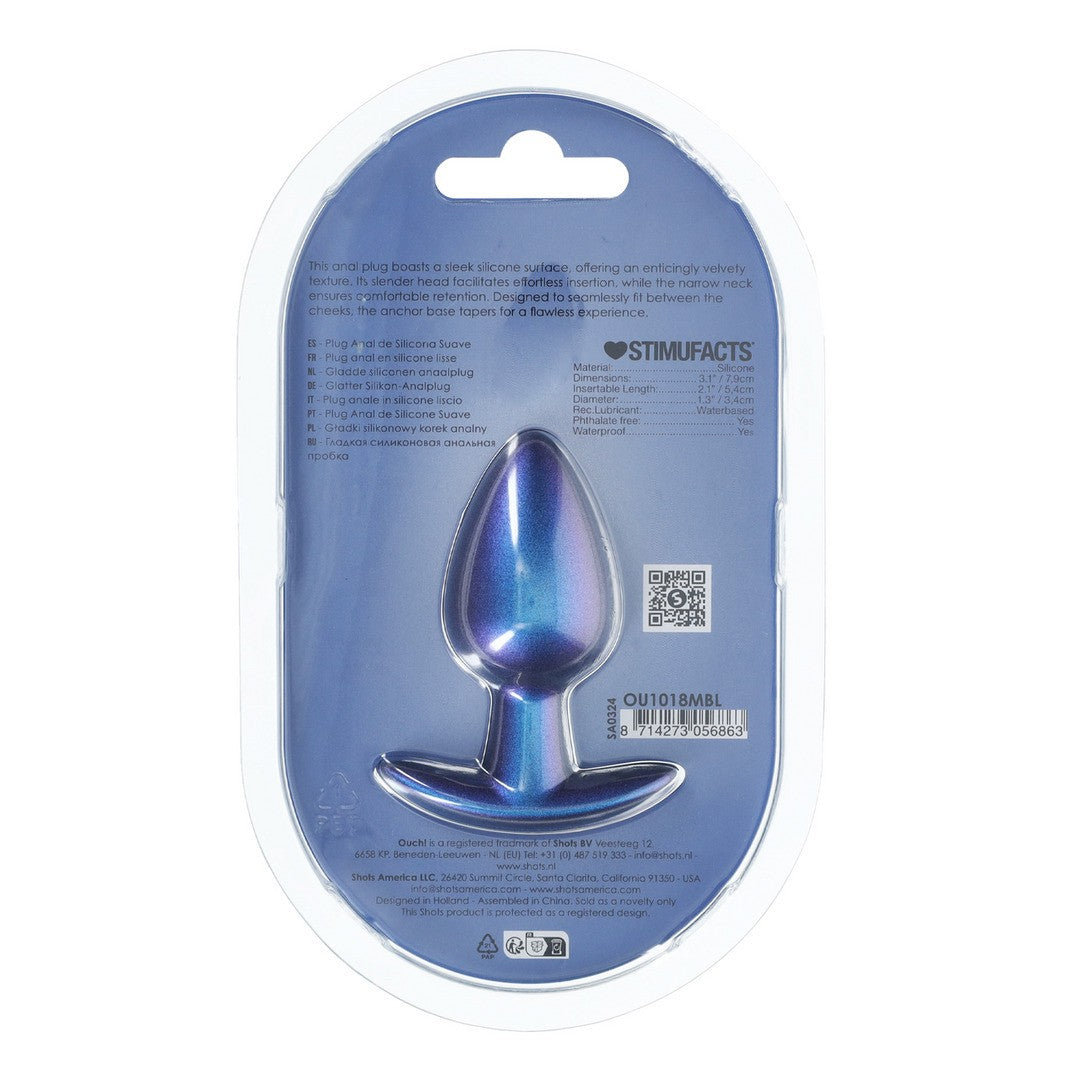 OUCH! SMOOTH SILICONE ANAL PLUG MEDIUM 3,1 /7,9 CM METALLIC BLUE