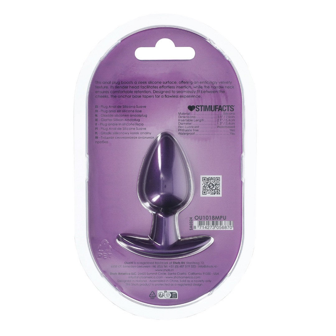 OUCH! SMOOTH SILICONE ANAL PLUG MEDIUM 3,1 /7,9 CM METALLIC PURPLE