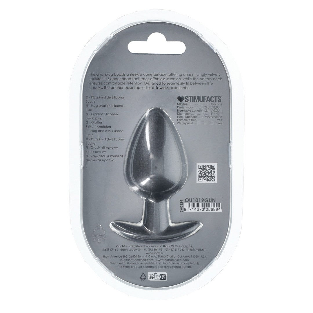 PLUG ANAL SMOOTH SILICONE LARGE 3,5 /8,9 CM GUN METAL OUCH!