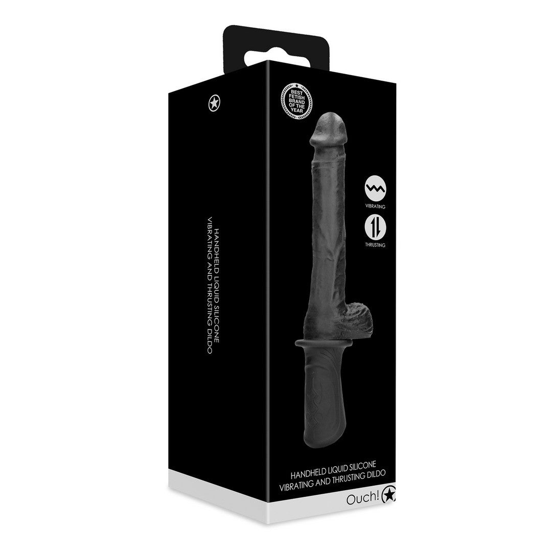 OUCH! HAND HELD LIQUID SILICONE VIBRATING AND THRUSTING SEX MACHINE BLACK