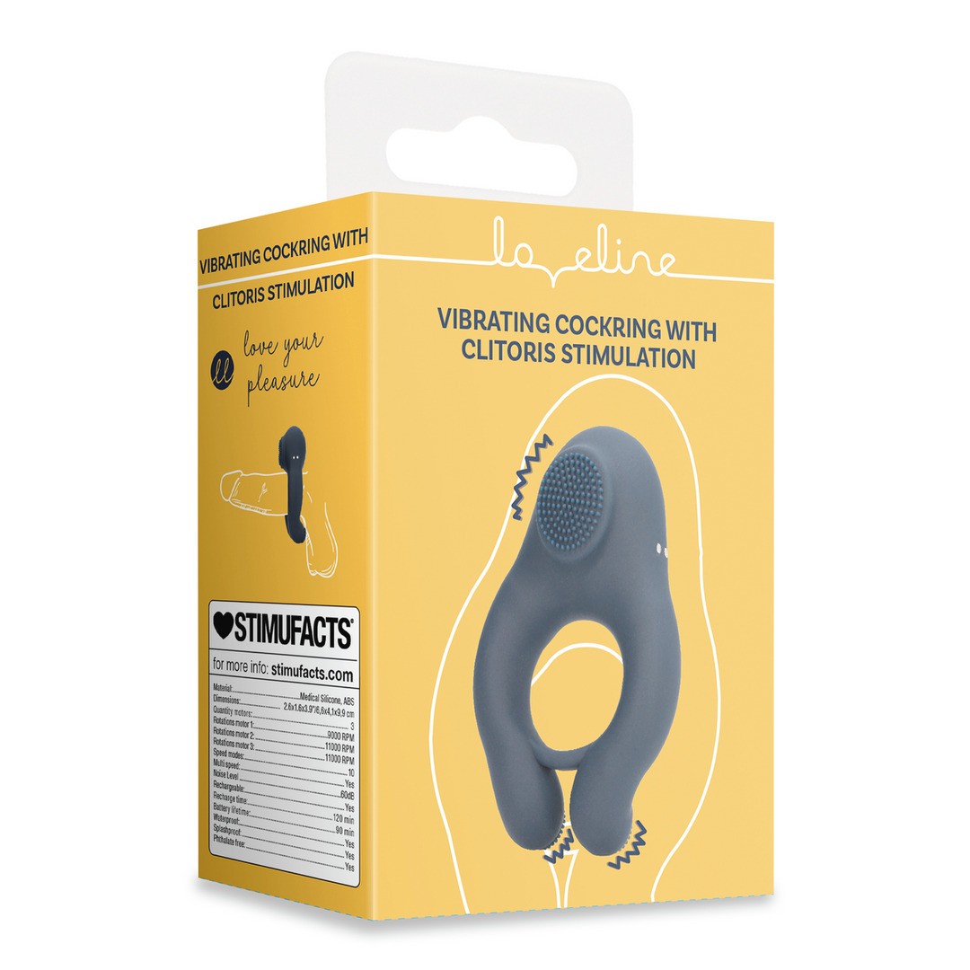 ANEL VIBRATÓRIO COM ESTIMULAÇÃO CLITORIANA AZUL ÍNDIGO LOVELINE - Lust Sexshop