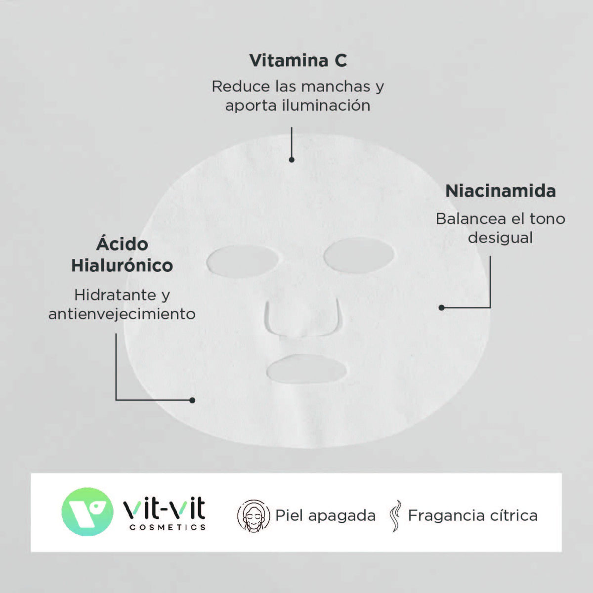 MÁSCARA DE TECIDO FACIAL VITAMIN C VIT VIT COSMETICS 20GR