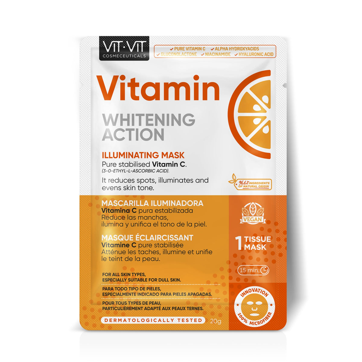 MÁSCARA DE TECIDO FACIAL VITAMIN C VIT VIT COSMETICS 20GR
