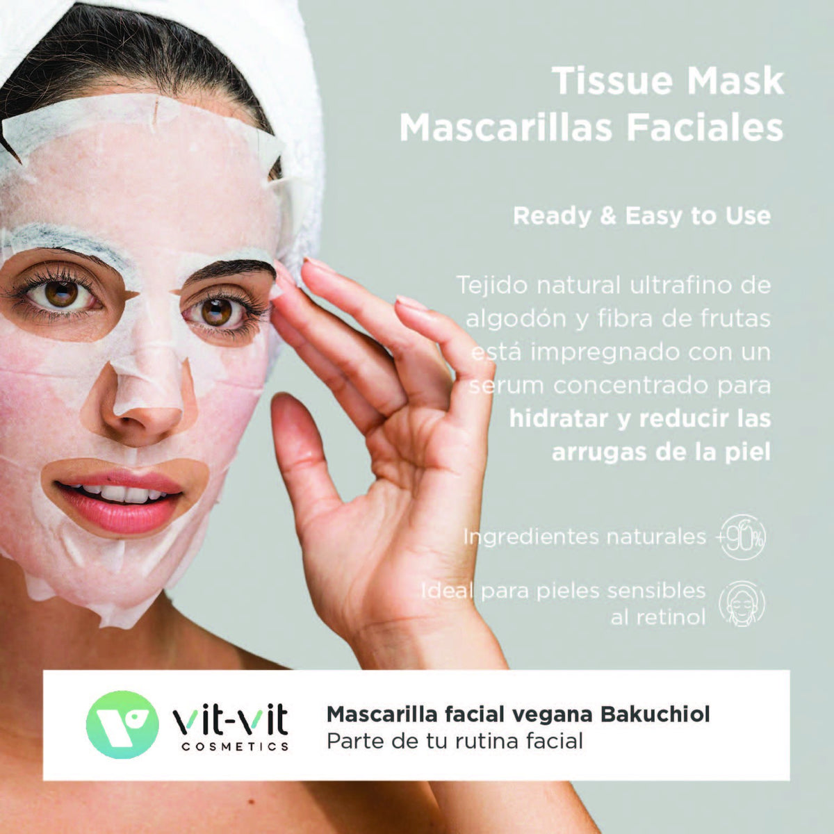MÁSCARA DE TECIDO FACIAL ANTI-IDADE BAKUCHIOL VIT VIT COSMETICS 20GR