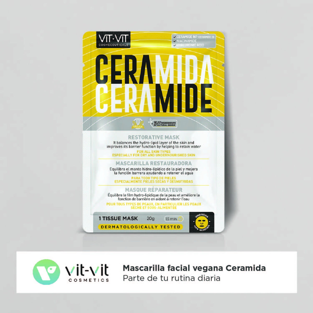 MÁSCARA DE TECIDO FACIAL CERAMIDE RESTORATIVE VIT VIT COSMETICS 20GR