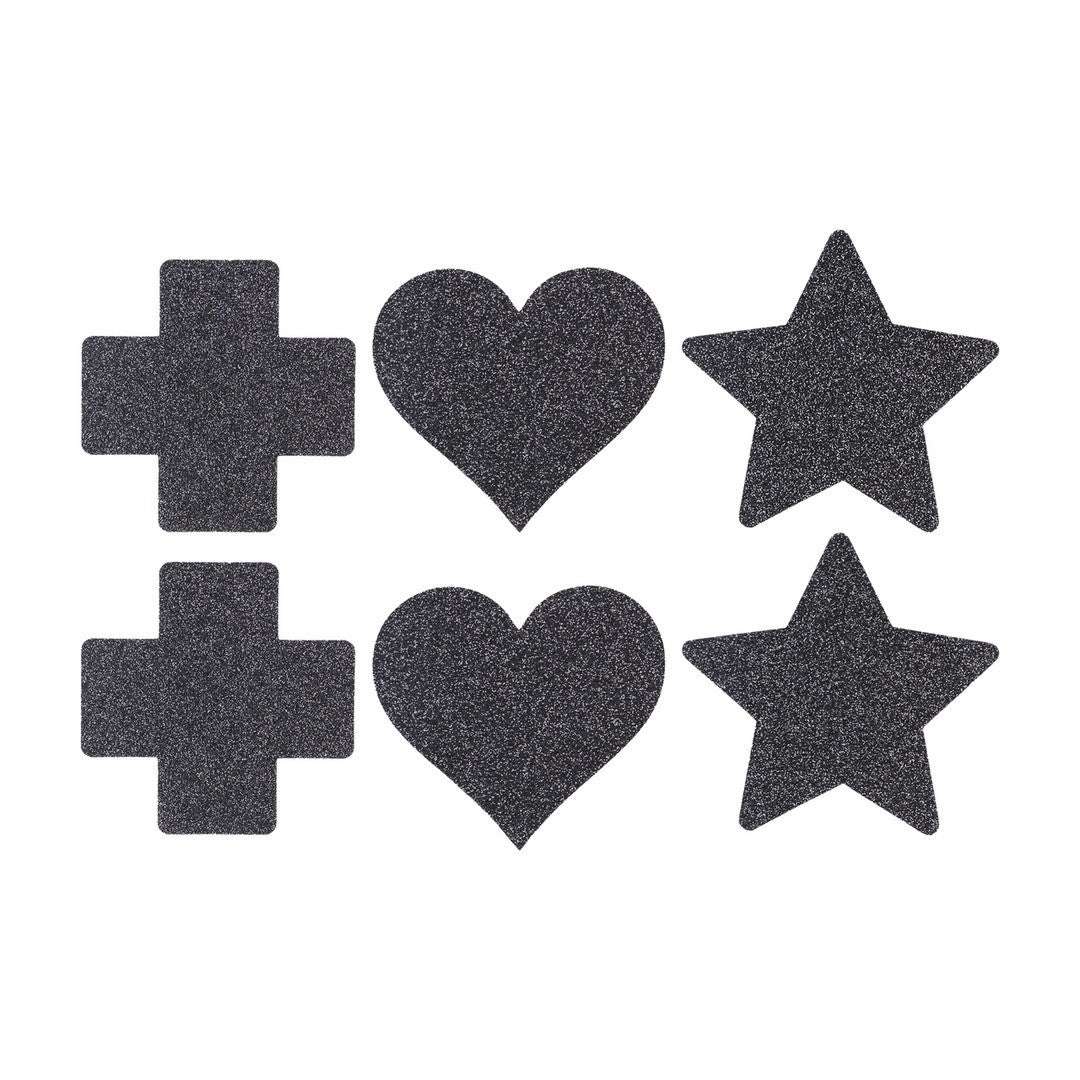 CONJUNTO DE 3 TAPA MAMILOS CROSS STAR HEART PRETOS LE DÉSIR - Lust Sexshop