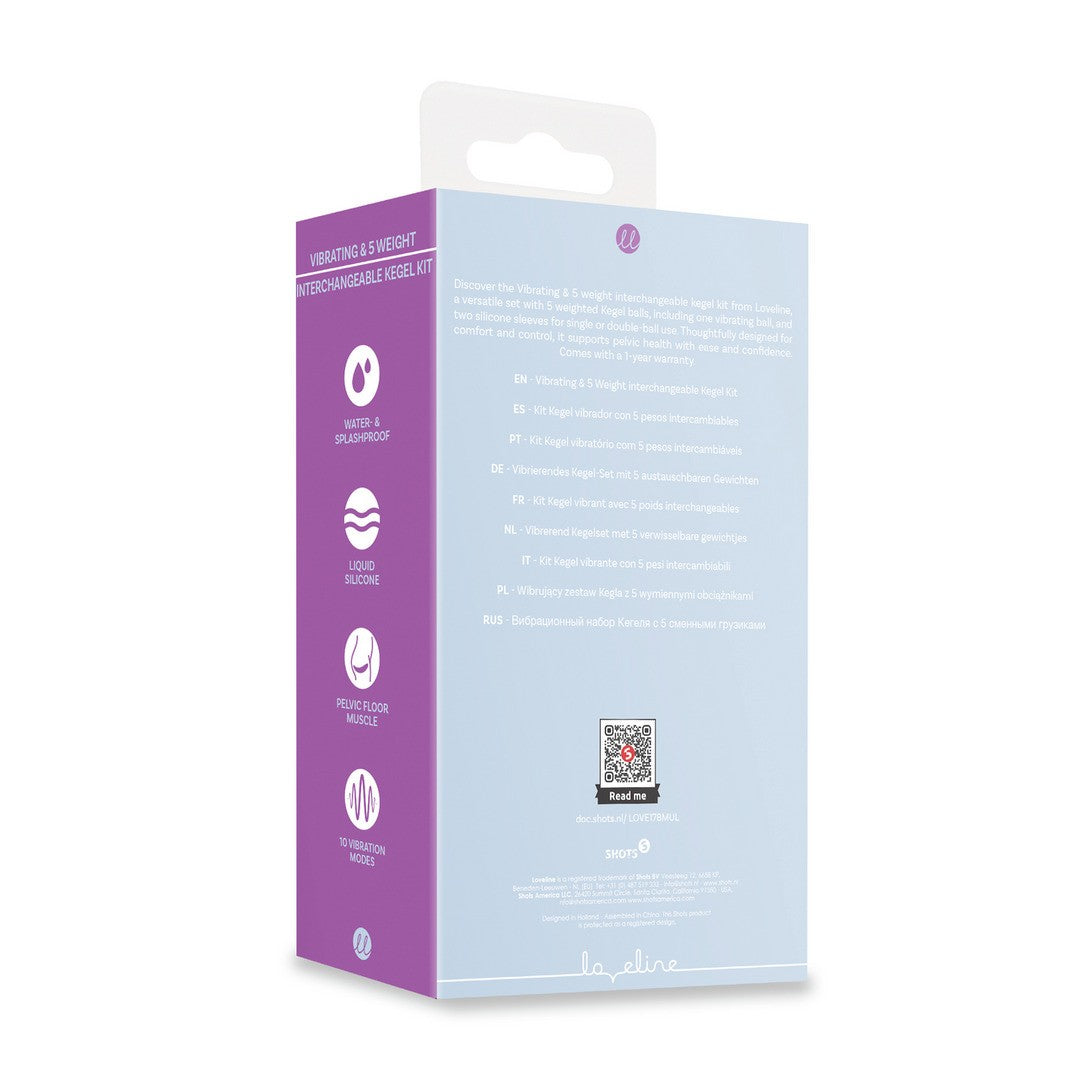 BOLAS VAGINALES VIBRANTES CON MANDO Y 5 PESOS INTERCAMBIABLES KEGEL KIT MORADO LOVELINE 
