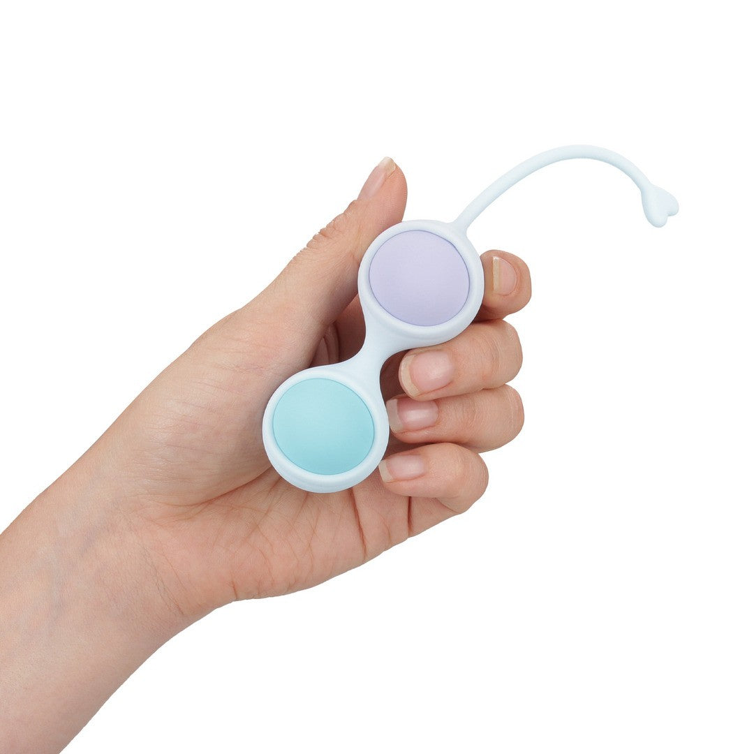 BOLAS VAGINALES VIBRANTES CON MANDO Y 5 PESOS INTERCAMBIABLES KEGEL KIT MORADO LOVELINE 