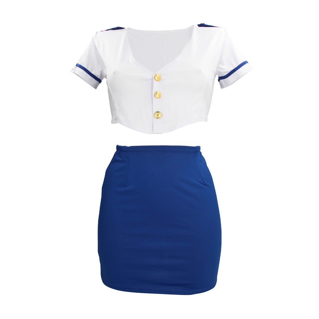 DISFRAZ DE AZAFATA AZUL/BLANCO S-LINE 