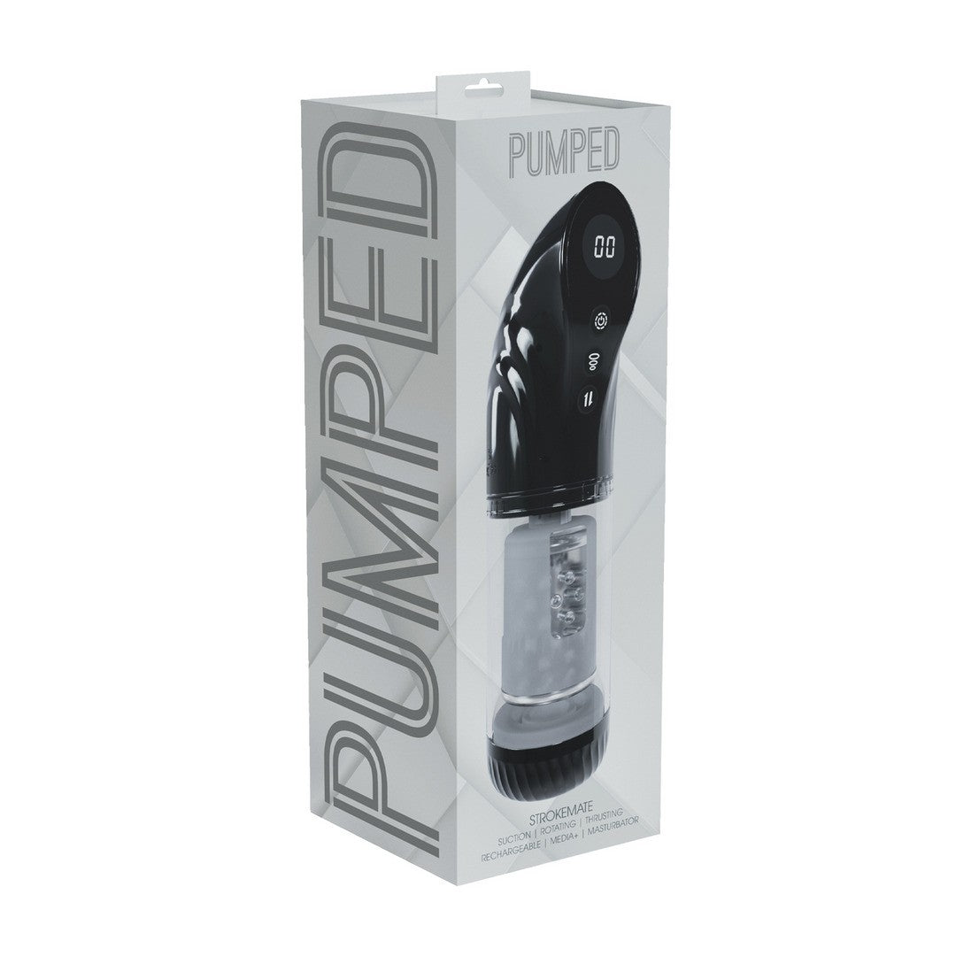 MASTURBADOR VIBRATÓRIO COM SUCÇÃO E IMPULSO STROKEMATE PRETO PUMPED