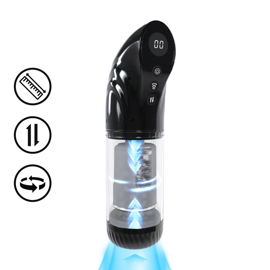 MASTURBADOR VIBRATÓRIO COM SUCÇÃO E IMPULSO STROKEMATE PRETO PUMPED