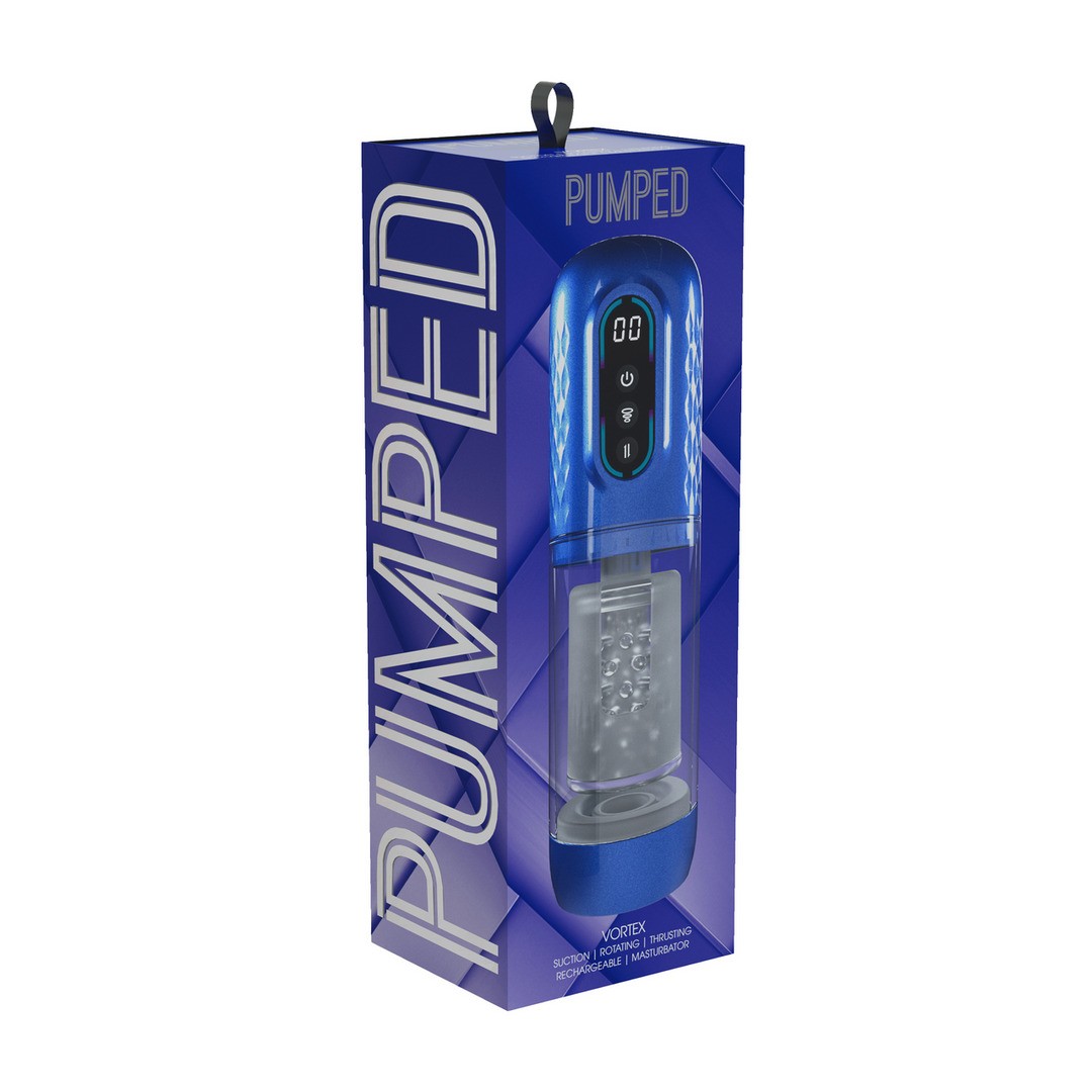 MASTURBADOR VIBRATÓRIO COM SUCÇÃO E IMPULSO VORTEX METALLIC BLUE PUMPED