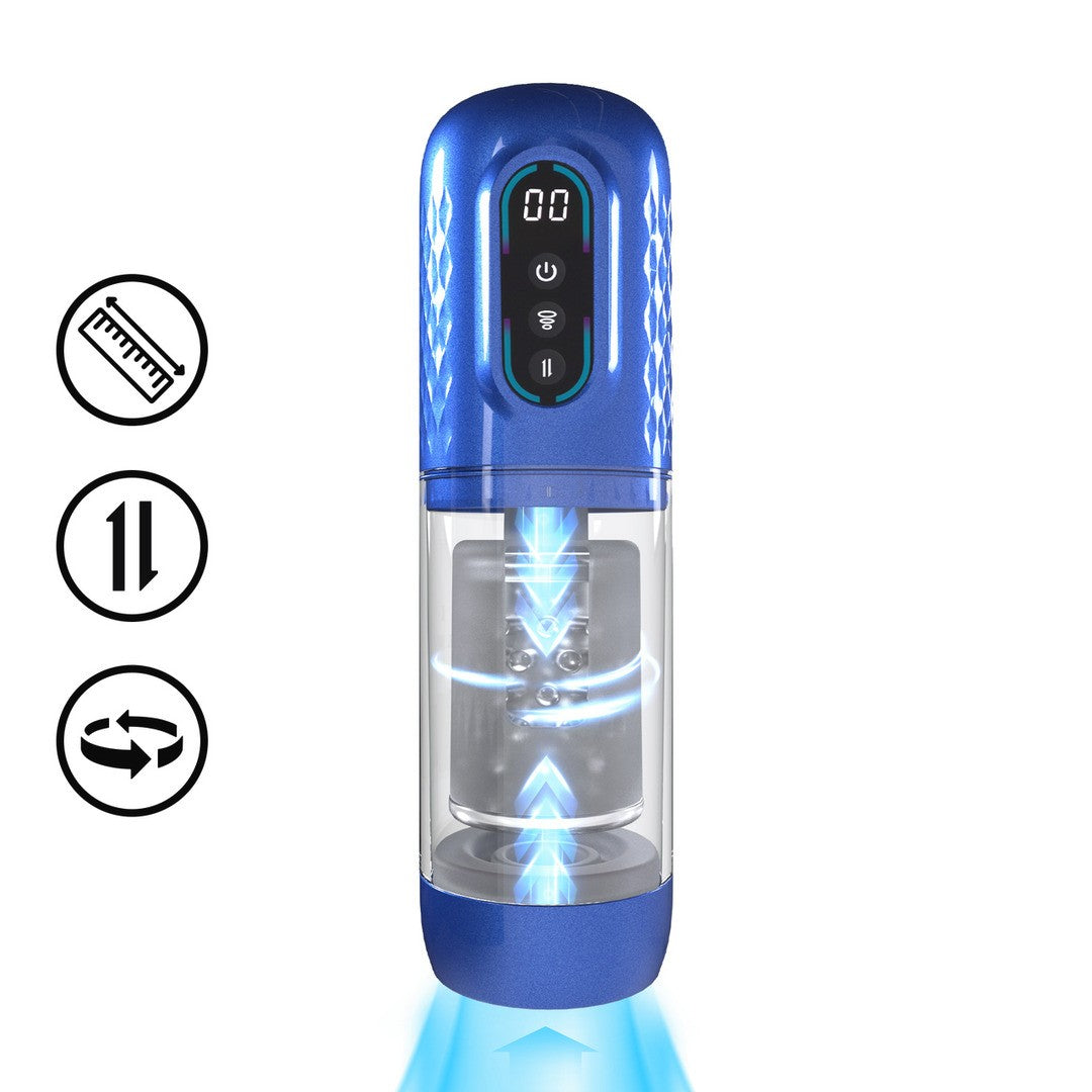 MASTURBADOR VIBRATÓRIO COM SUCÇÃO E IMPULSO VORTEX METALLIC BLUE PUMPED