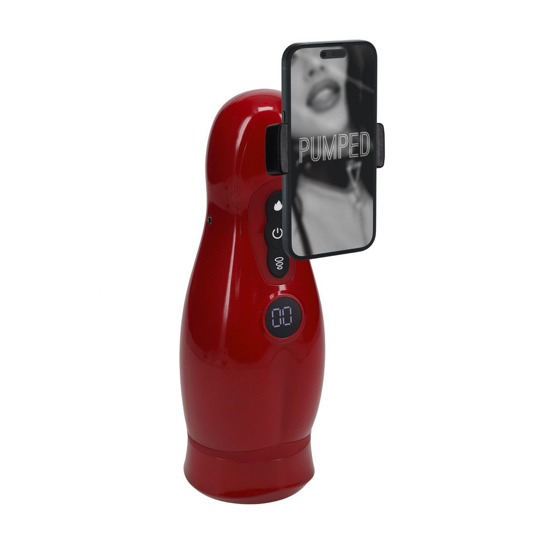MASTURBADOR VIBRATÓRIO COM SUCÇÃO E SUPORTE DE TELEFONE VIRTUO METALLIC RED PUMPED