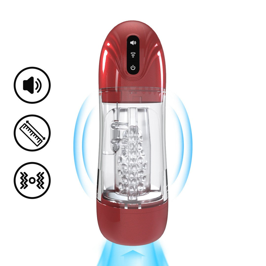PUMPED SONICPULL SUCTION AND VIBRATION MASTURBATOR PUMP MULTIMEDIA ENHANCED METALLIC RED