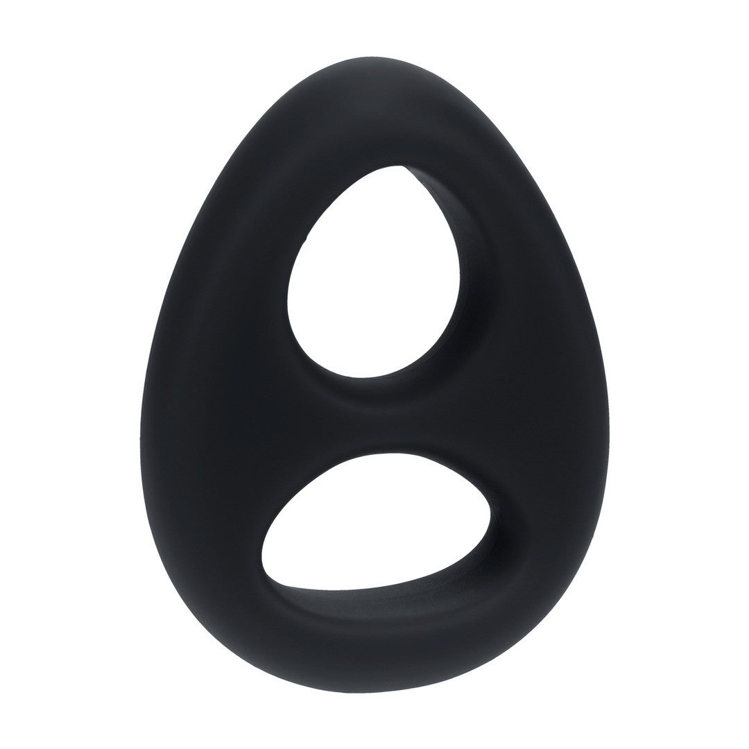 ANEL DUPLO PARA O PÉNIS E TESTÍCULOS EM SILICONE LÍQUIDO PRETO LEVELZ - Lust Sexshop