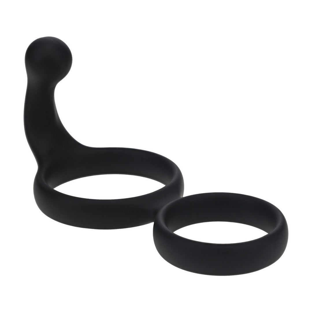 ANEL DUPLO DE SILICONE COM ESTIMULADOR DE PERÍNEO PRETO - Lust Sexshop
