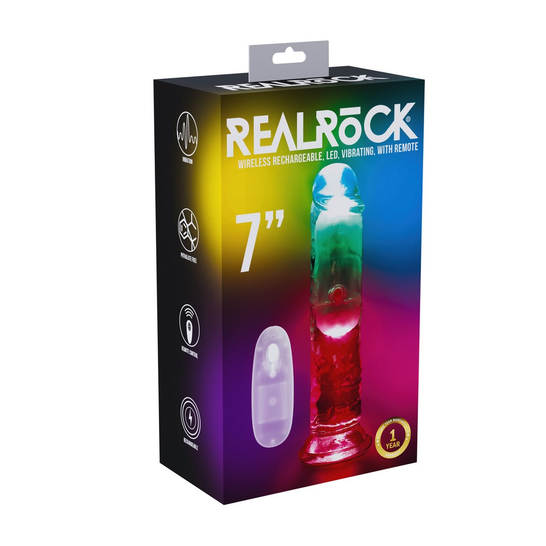 VIBRADOR COM LED E COMANDO LED VIBRATING STRAIGHT COCK 7"/ 18 CM REALROCK