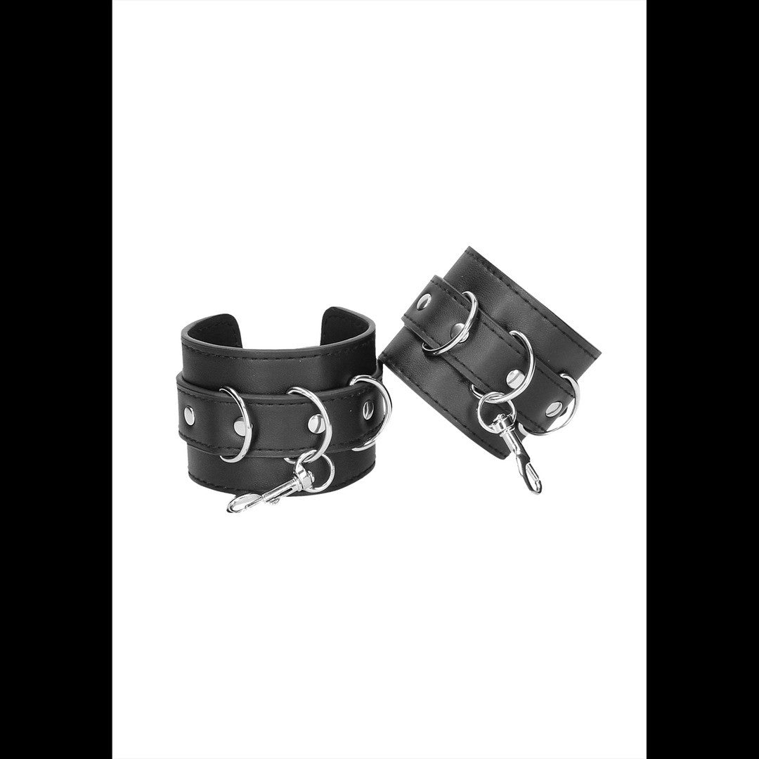 ALGEMAS PARA OS PULSOS E TORNOZELOS OUCH! LEATHER HAND AND LEG CUFFS PRETAS - Lust Sexshop
