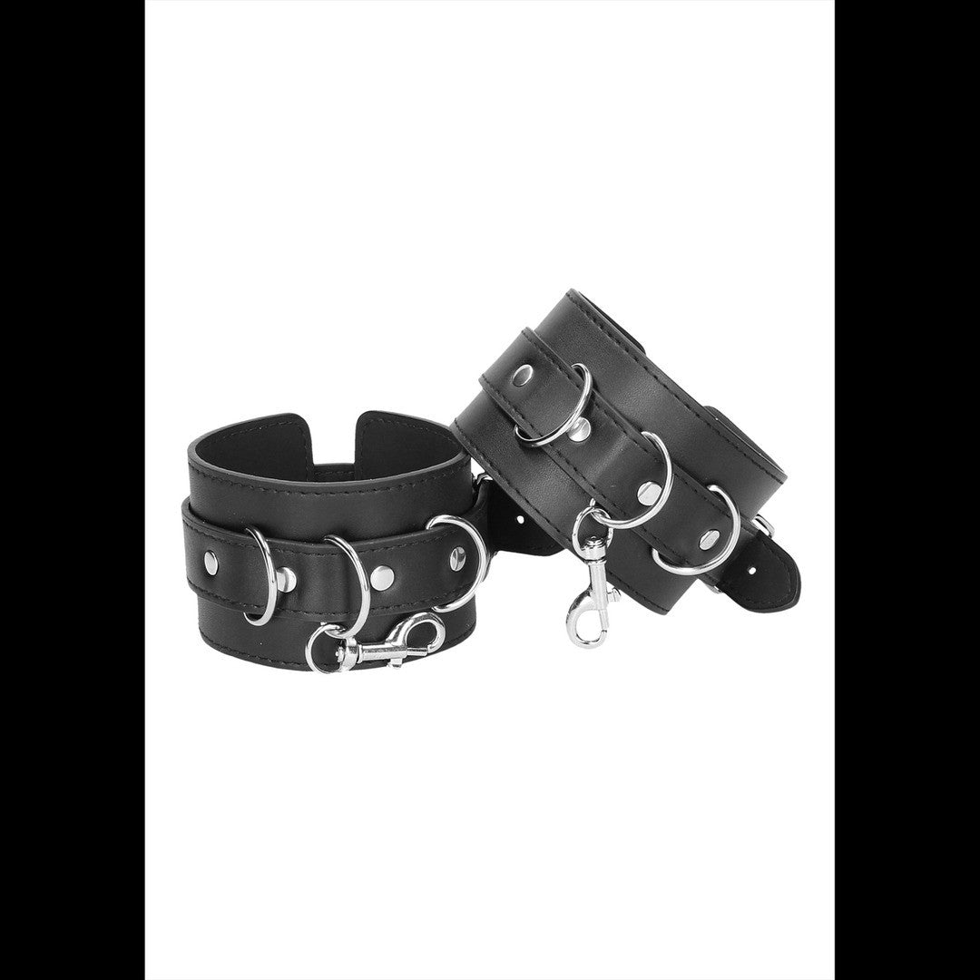 ALGEMAS PARA OS PULSOS E TORNOZELOS OUCH! LEATHER HAND AND LEG CUFFS PRETAS - Lust Sexshop