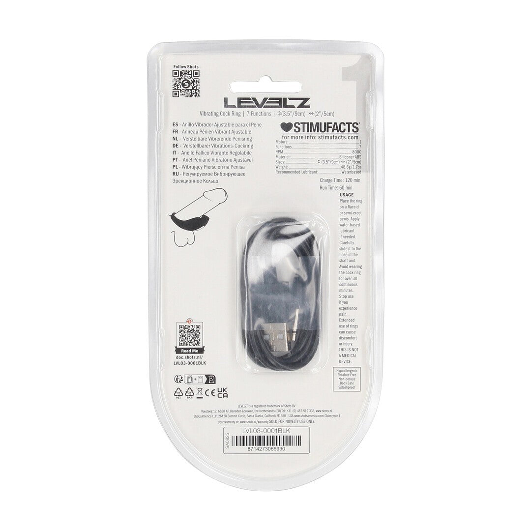 ANEL VIBRATÓRIO E AJUSTÁVEL PARA O PÉNIS EM SILICONE PRETO LEVELZ - Lust Sexshop