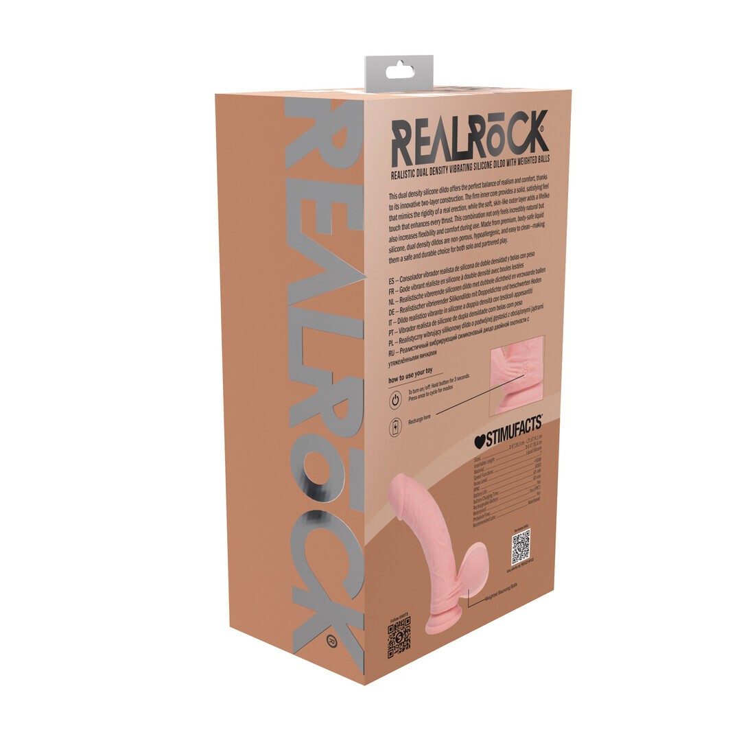 REALROCK DUAL DENSITY RECHARGEABLE LIQUID SILICONE VIBRATOR CURVED WITH WEIGHTED BALLS 8 /20 CM FLESH