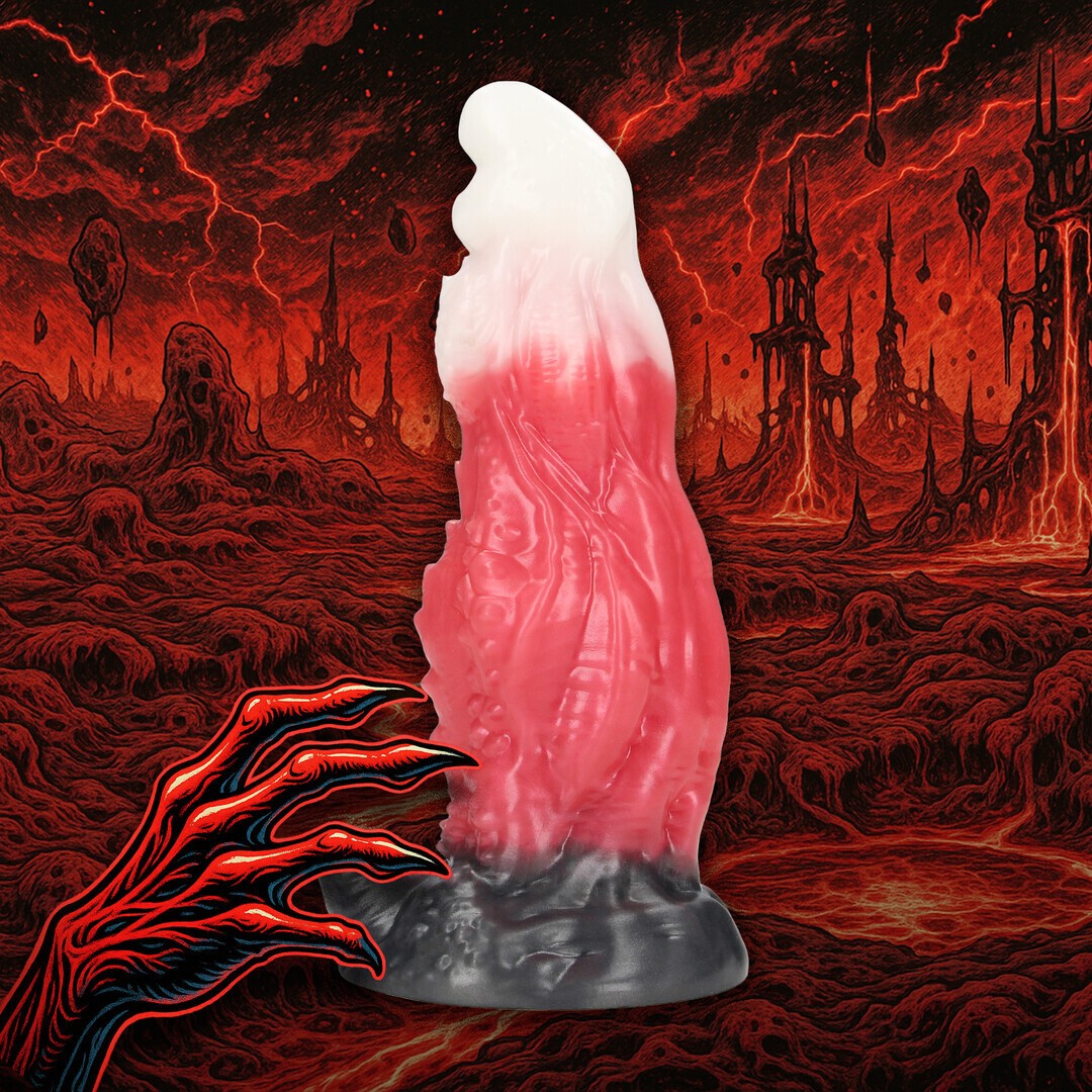 DILDO MONSTER DE SILICONA SPACE NIGHT FIEND ROJO/BLANCO OUCH!