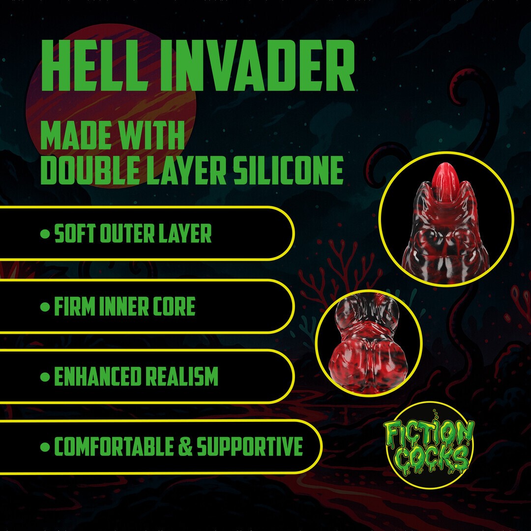 DILDO MONSTER EM SILICONE HELL INVADER VERMELHO/PRETO OUCH!