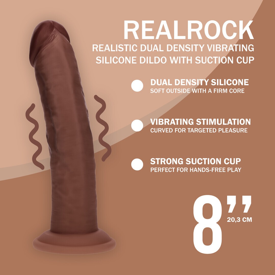 VIBRADOR REALISTA DUAL DENSITY SILICONE CURVED 8 /20.3 CM BROWN REALROCK