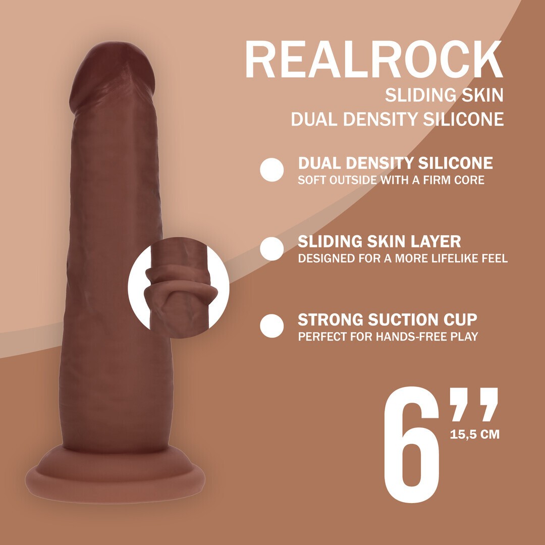 DILDO REALÍSTICO DUAL DENSITY SILICONE SLIDING SKIN 6 /15.5 CM BROWN REALROCK