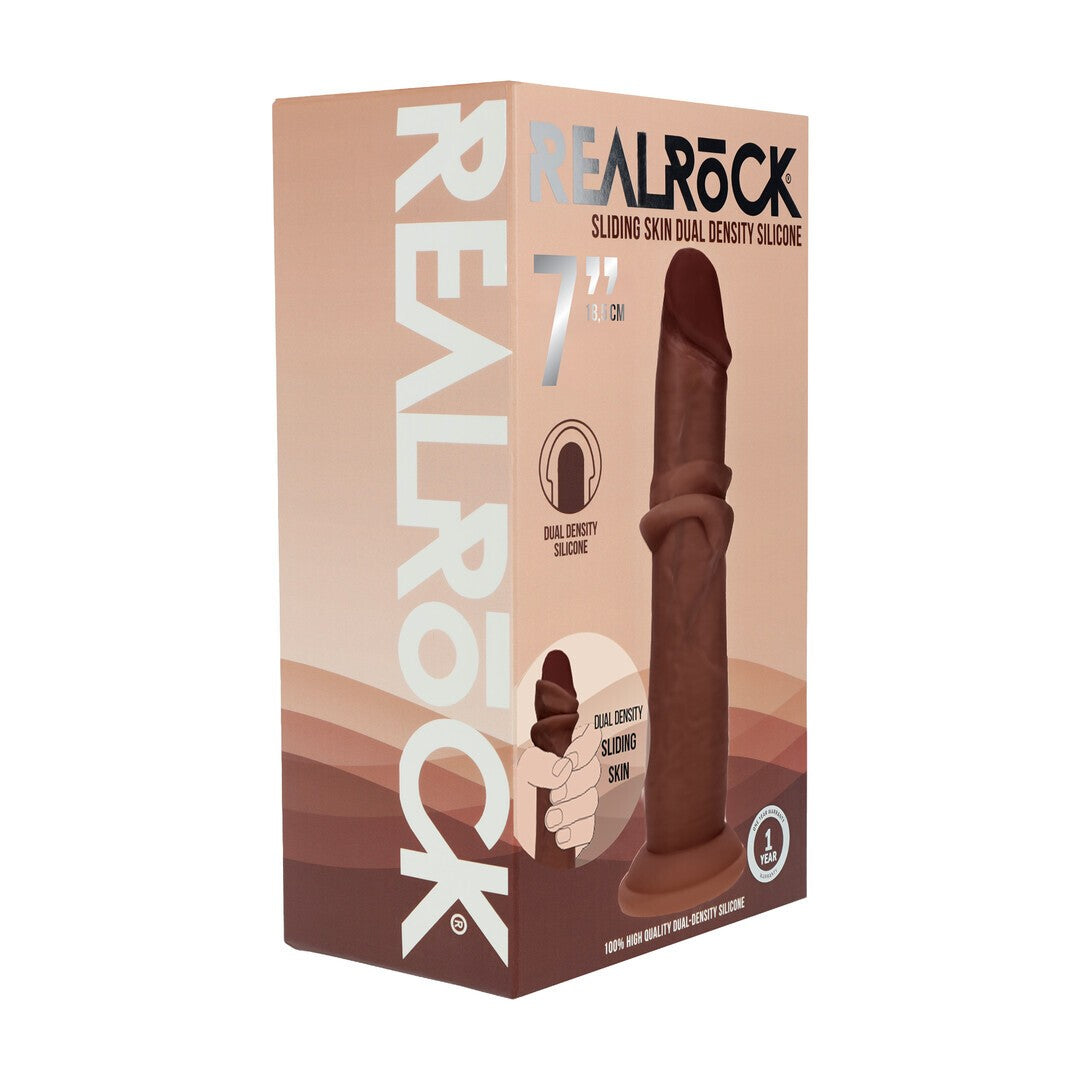 DILDO REALÍSTICO DUAL DENSITY SILICONE SLIDING SKIN 7 /18.5 CM BROWN REALROCK