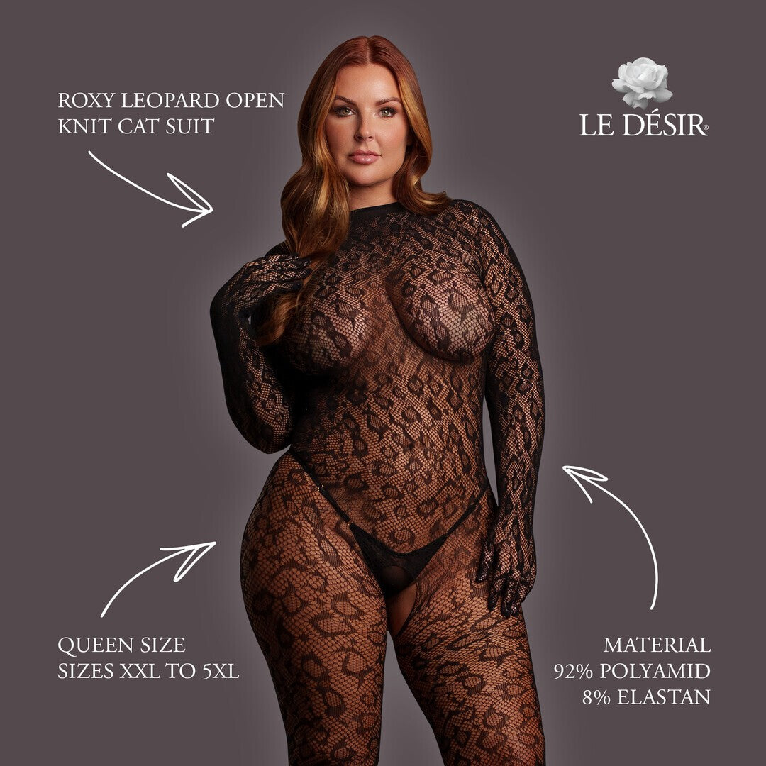 LE DÉSIR ROXY LEOPARD OPEN KNIT BODYSTOCKING QUEEN SIZE