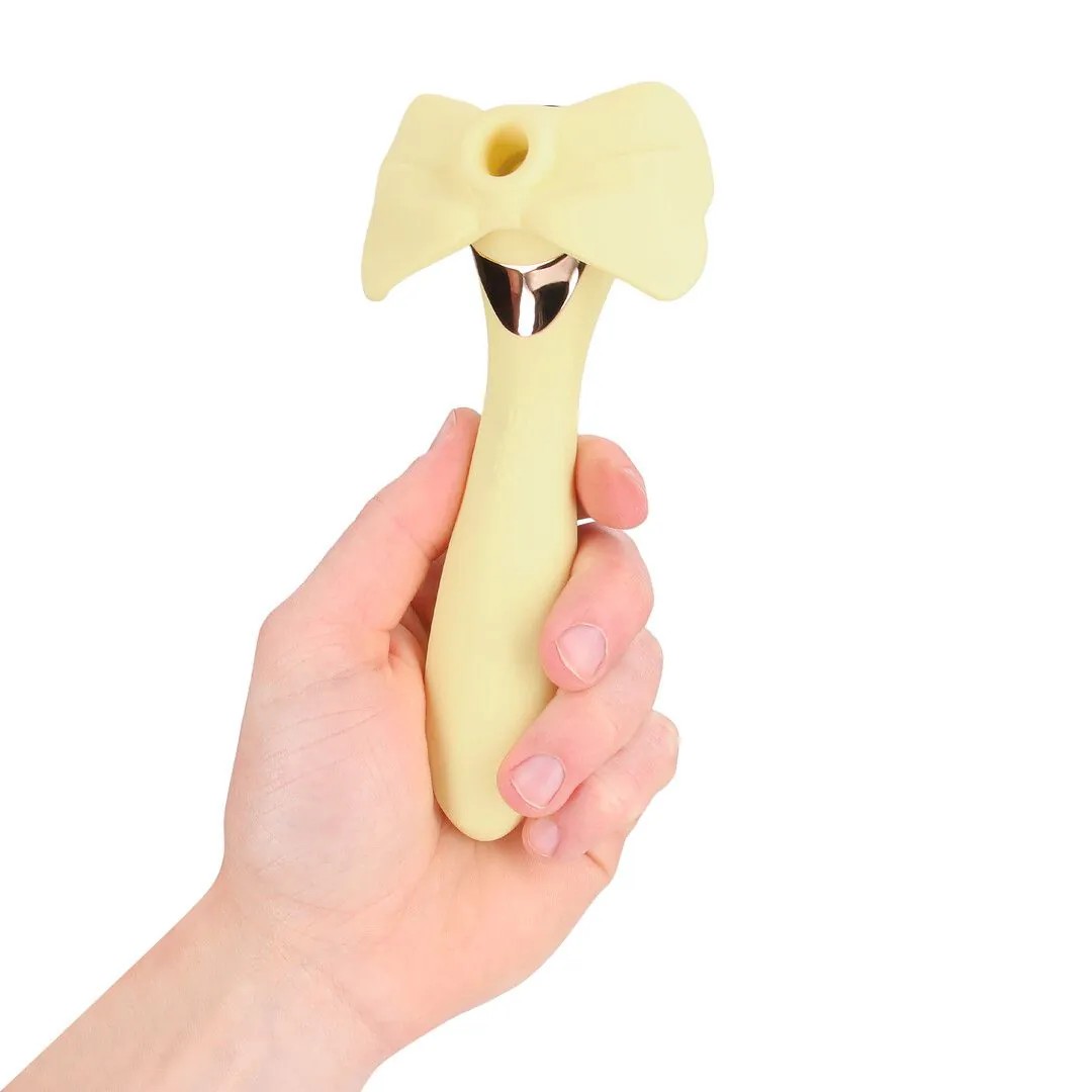 LOVELINE DARLING AIRTAP WAND VIBRATOR WITH FIVE HEAD ATTACHMENTS YELLOW