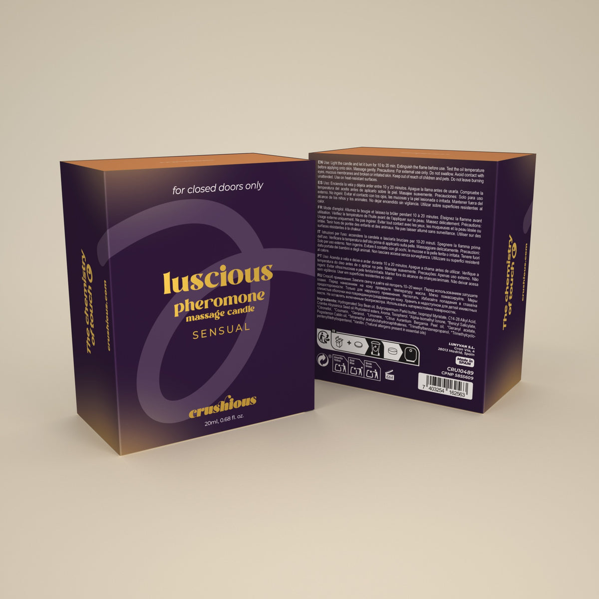 VELA DE MASSAGEM LUSCIOUS COM FEROMONAS E AROMA SENSUAL 20ML CRUSHIOUS