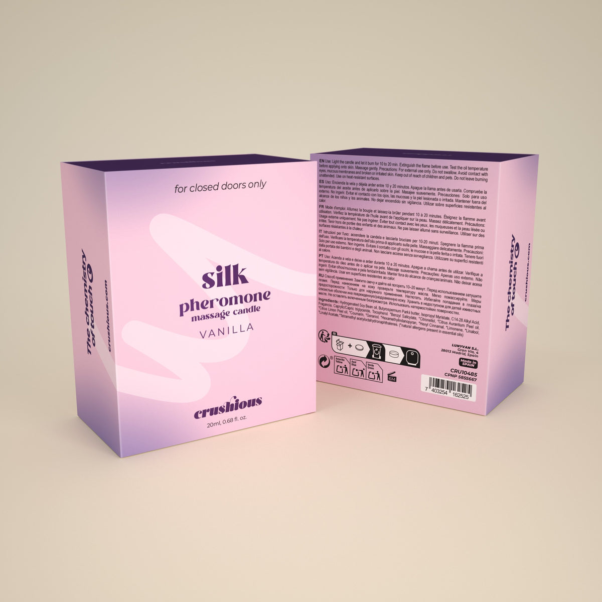 VELA DE MASAJE SILK CON FEROMONAS Y AROMA A VAINILLA 20 ML CRUSHIOUS