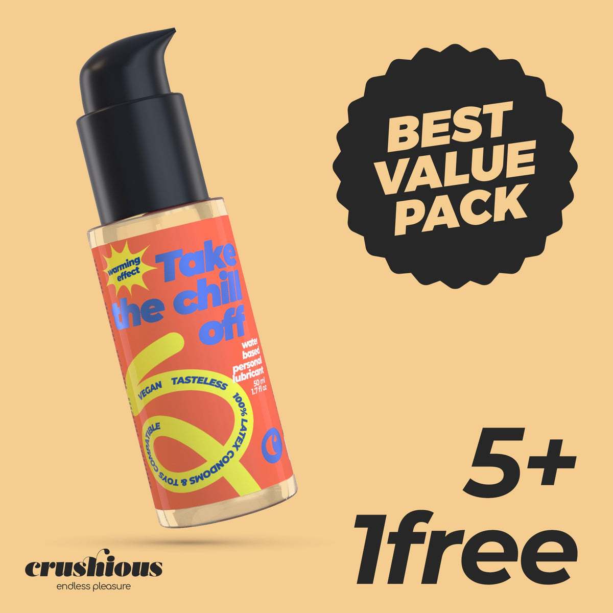 PACK DE 5 LUBRICANTES CON EFECTO CALOR 50 ML CRUSHIOUS + 1 GRATIS