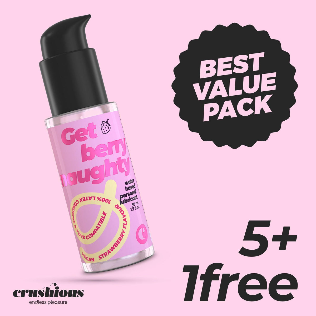 PACK DE 5 LUBRIFICANTES COM SABOR A MORANGO 50 ML CRUSHIOUS + 1 GRÁTIS