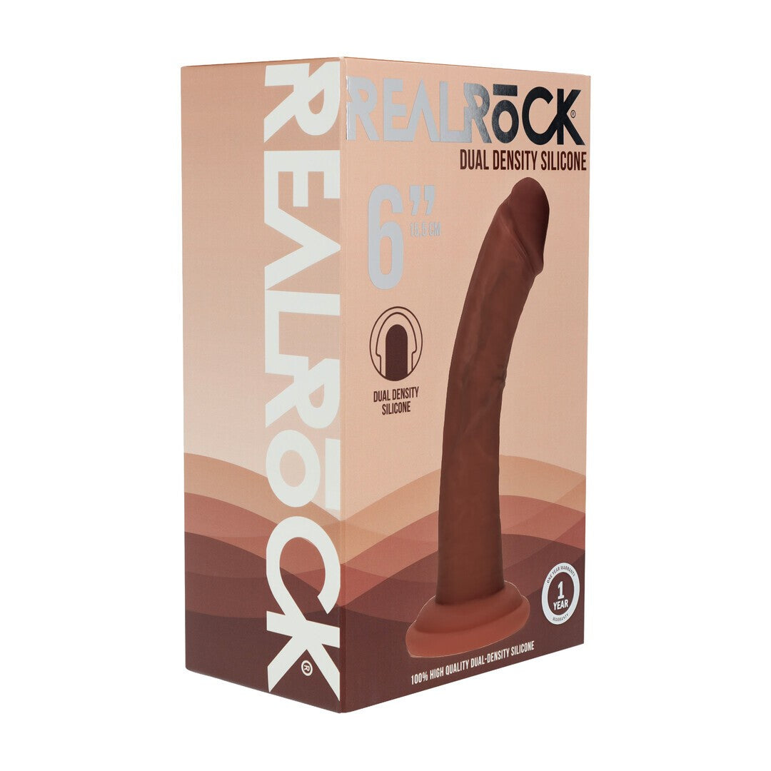 DUAL DENSITY SILICONE CURVED REALISTIC DILDO WITH SUCTION CUP - 6 / 15,5 CM - BROWN