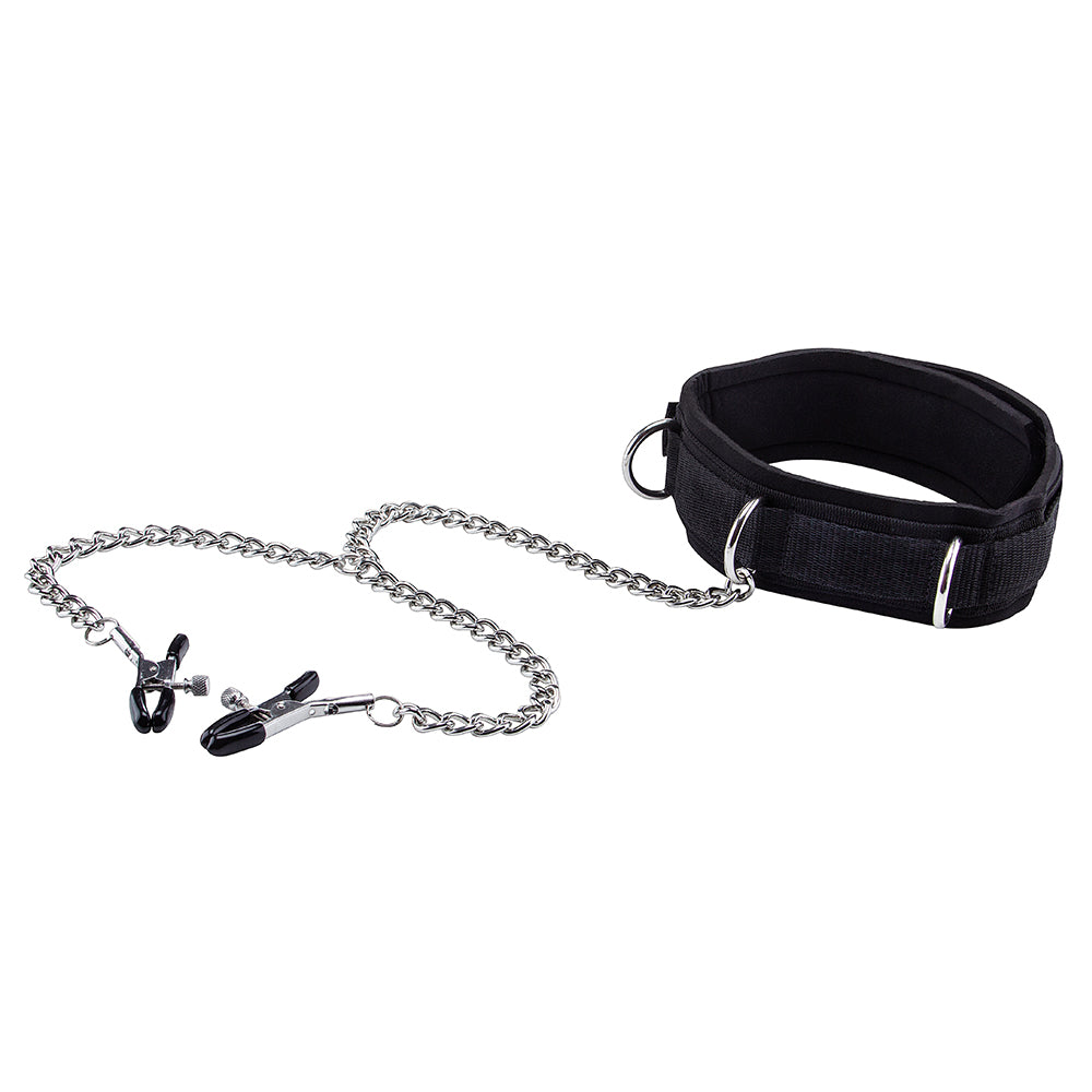 COLEIRA DE VELCRO COM PINÇAS PARA OS MAMILOS OUCH! PRETA - Lust Sexshop