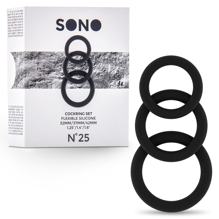 CONJUNTO DE ANÉIS PARA O PÉNIS SONO Nº25 COCKRING SET PRETO - Lust Sexshop