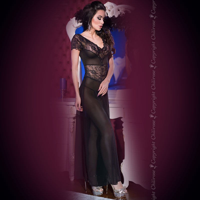 CAMISA DE NOITE E TANGA CR-4167 PRETO - Lust Sexshop