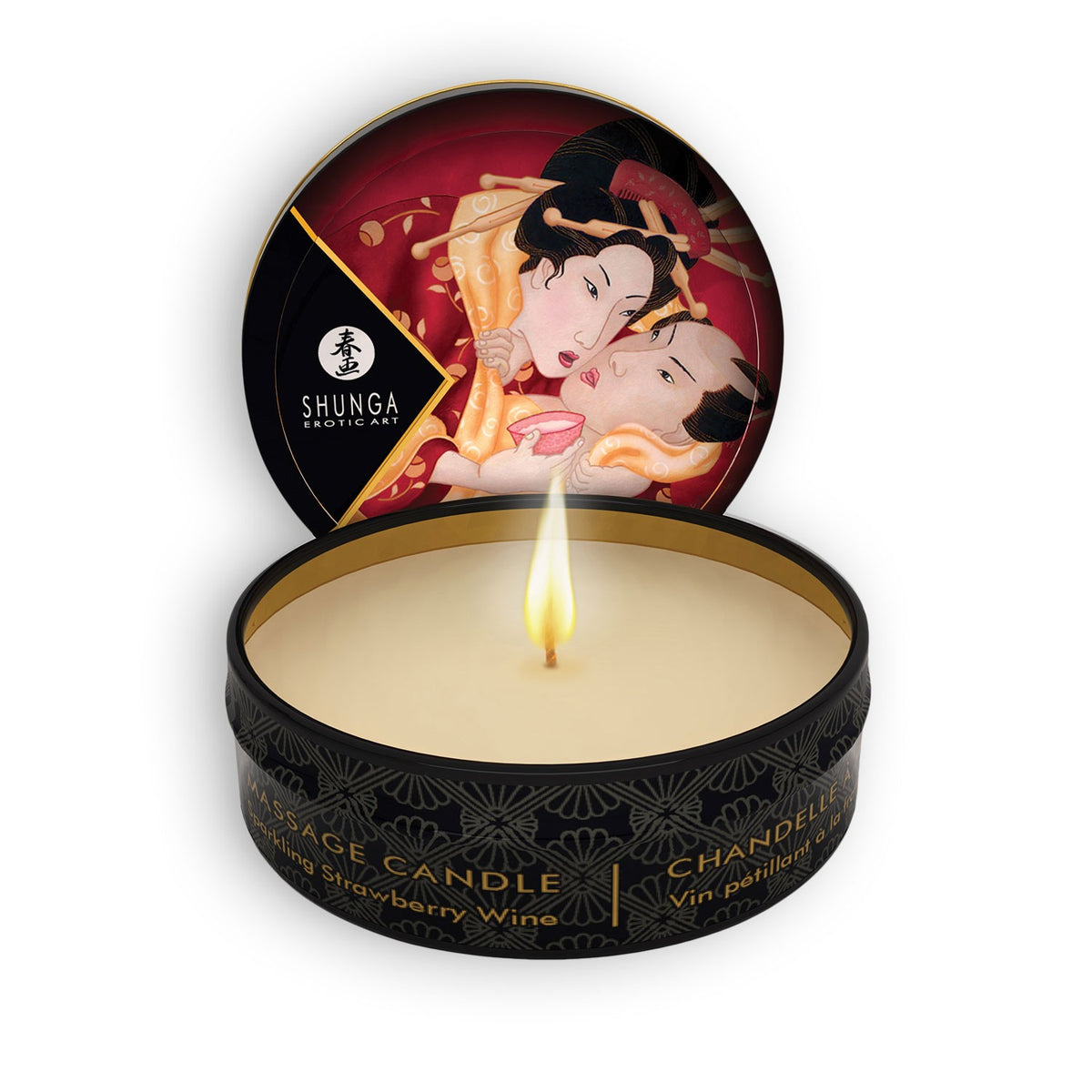 VELA DE MASSAGEM AFRODISÍACA SHUNGA CHAMPANHE E MORANGO 30ML - Lust Sexshop