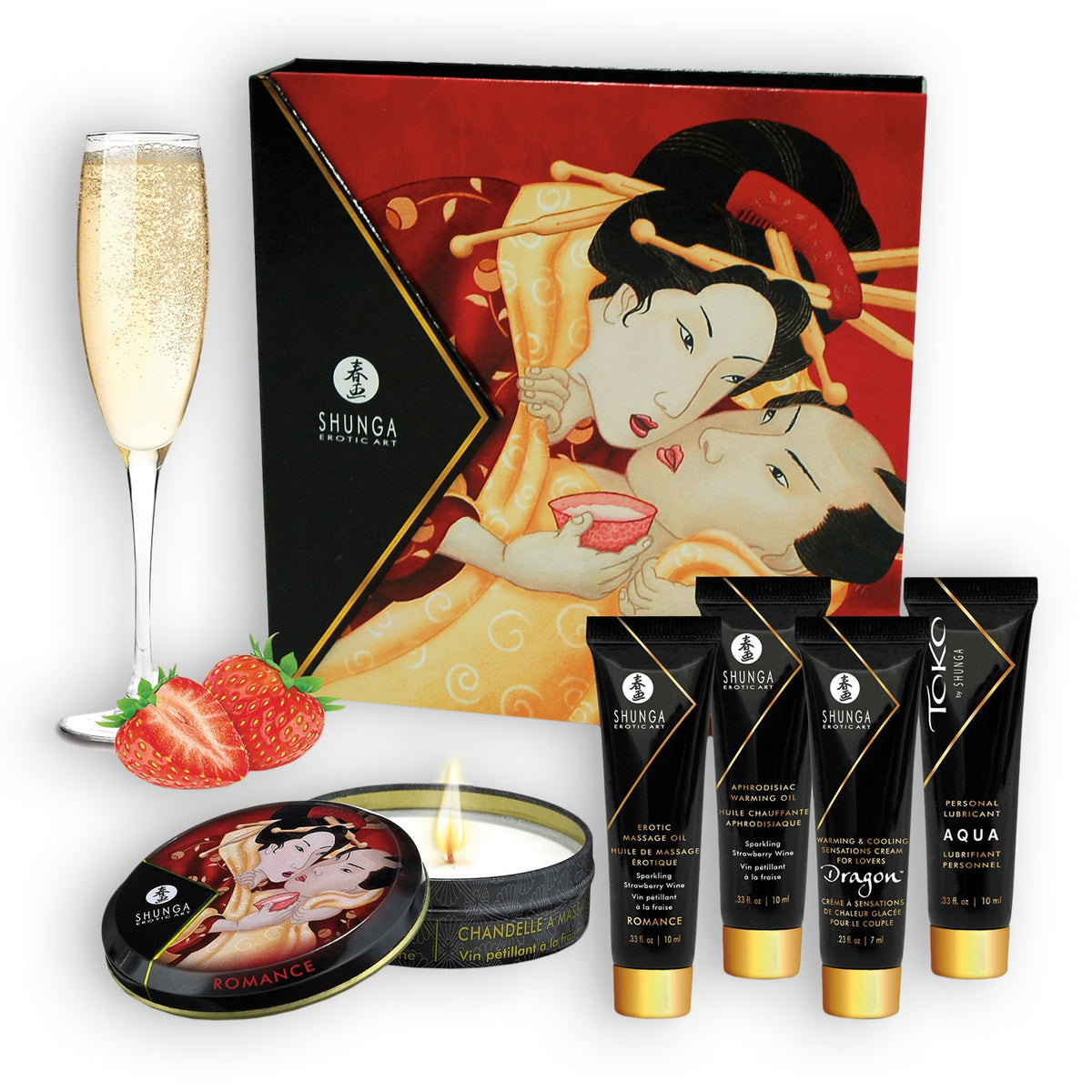 CONJUNTO SHUNGA SEGREDOS DE GEISHA MORANGO E CHAMPANHE - Lust Sexshop