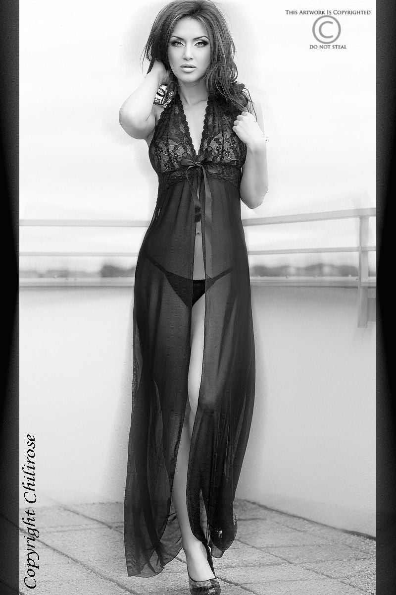 CAMISA DE NOITE E TANGA CR-3275 PRETA - Lust Sexshop