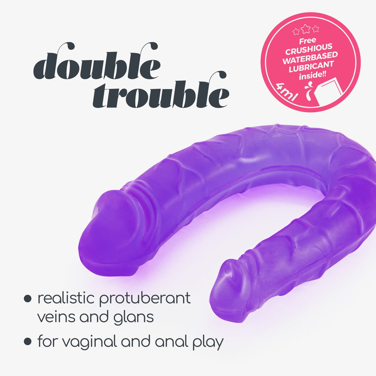 DILDO DUPLO DOUBLE TROUBLE CRUSHIOUS ROXO - Lust Sexshop