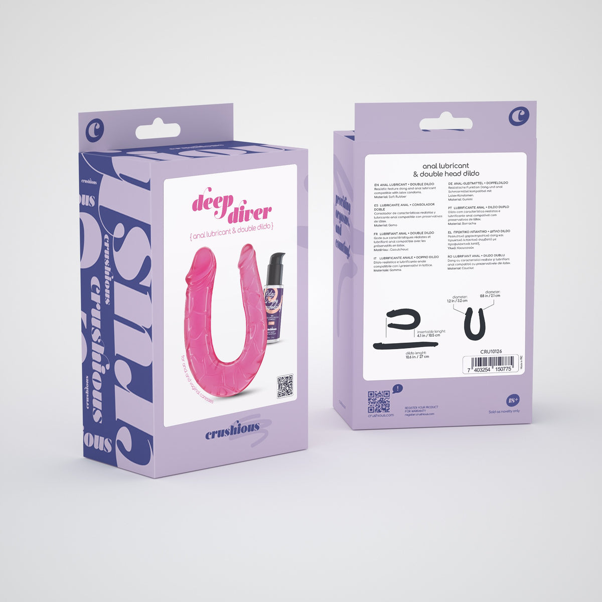 DEEP DIVER DILDO DUPLO COM LUBRIFICANTE ANAL 50ML CRUSHIOUS ROSA - Lust Sexshop