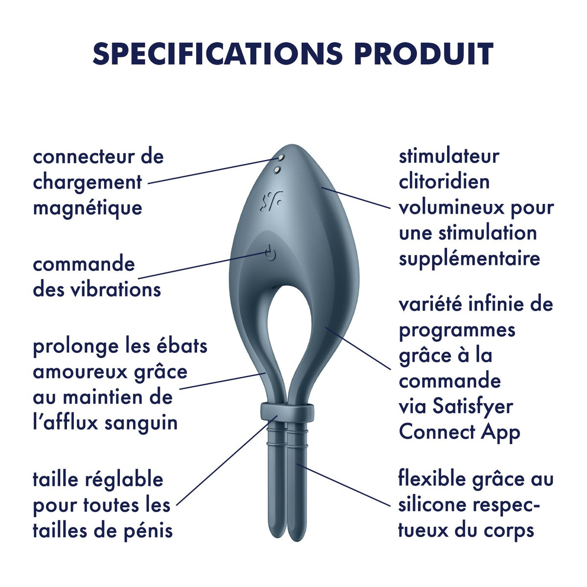 ANEL VIBRATÓRIO BULLSEYE COM APP SATISFYER AZUL ESCURO - Lust Sexshop