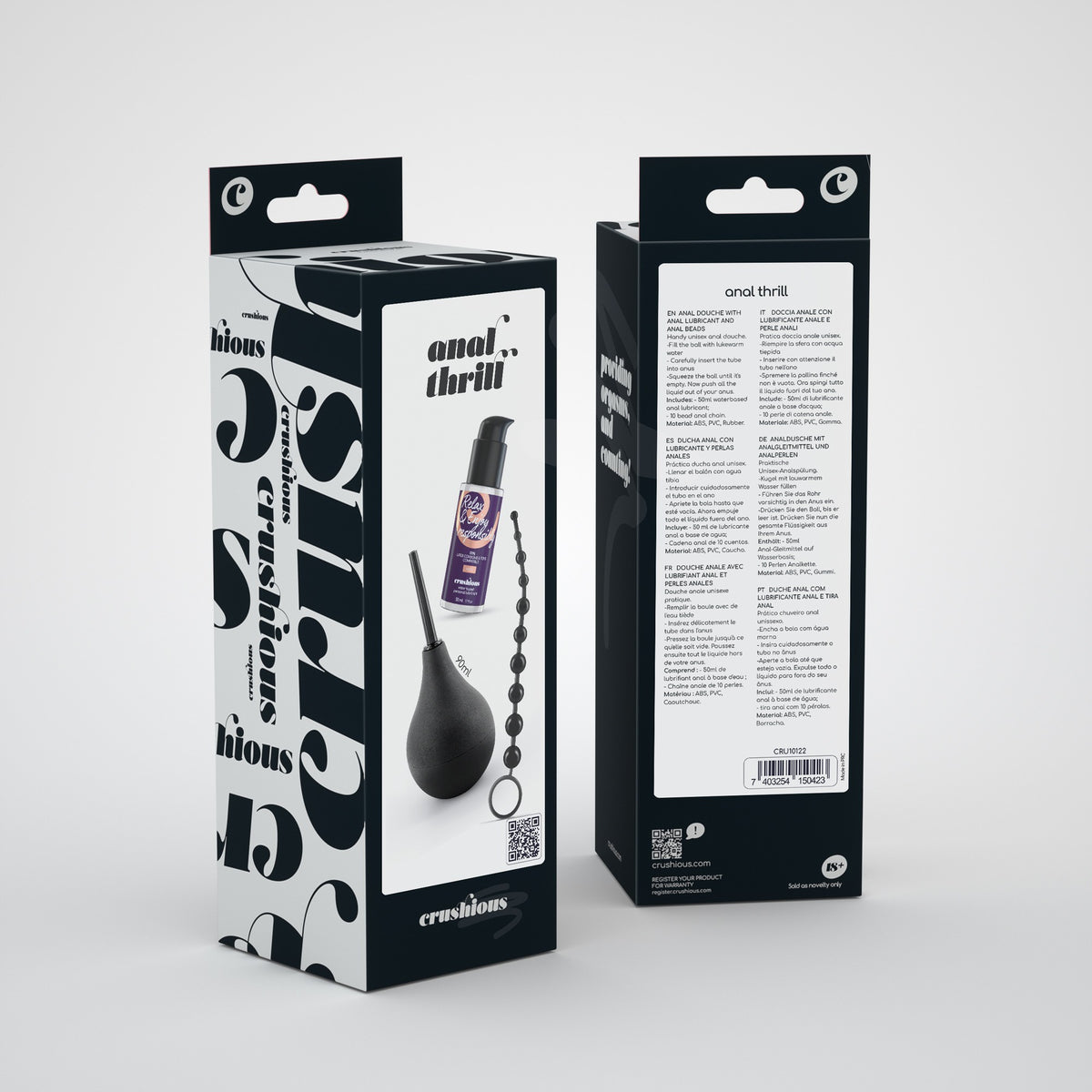 ANAL THRILL DUCHA ANAL 90ML CON LUBRICANTE ANAL 50ML Y CADENA ANAL DE 10 PERLAS CRUSHIOUS